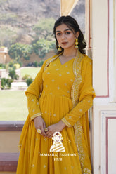 Premium Ethnic Gown in Faux Georgette with Embroidery Details